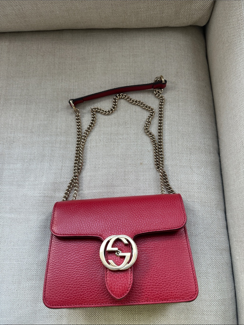 Gucci Red Pebbled Leather Crossbody with Gold Double G
